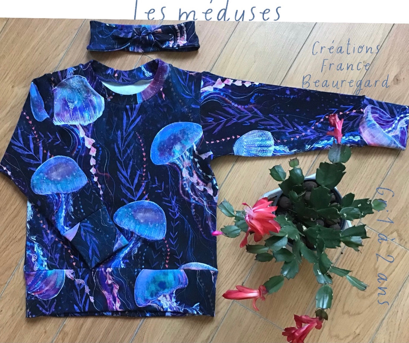 Hoodie with size: 1 to 2 years with headband ready to go (pre-washed fabric)