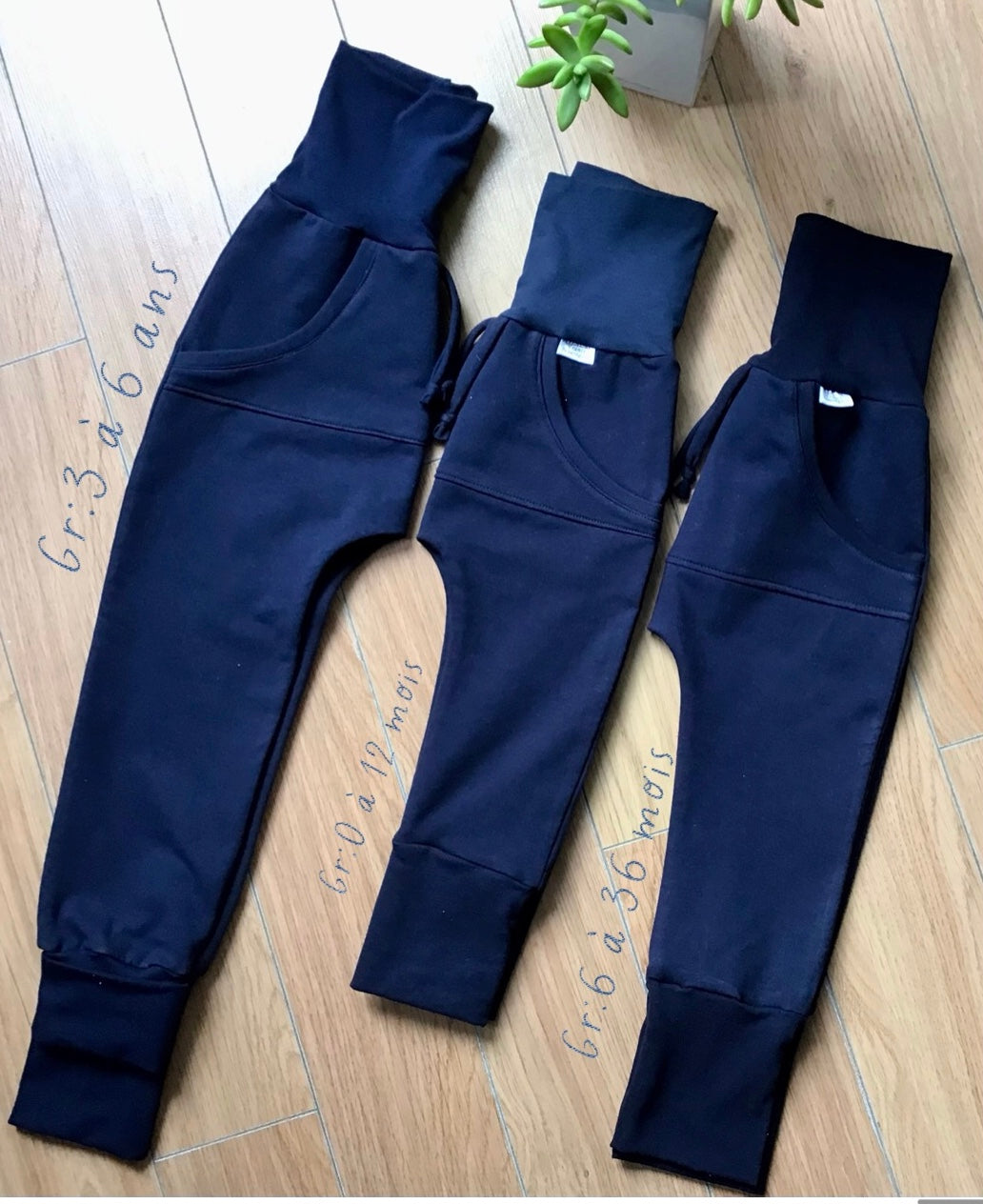 Navy blue harem pants with kangaroo pocket