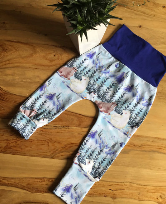 Pantalons Sarouel Évolutif avec animaux par Créations France Beauregard, Couturière à Rosemont, Montréal.
