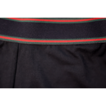 Load image into Gallery viewer, ELZI pour hommes - Boxers en merino noir - Elastique rayé rouge et vert.
