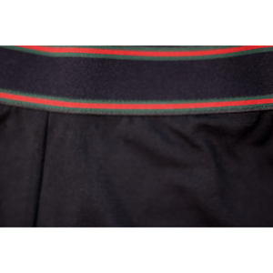 ELZI pour hommes - Boxers en merino noir - Elastique rayé rouge et vert.