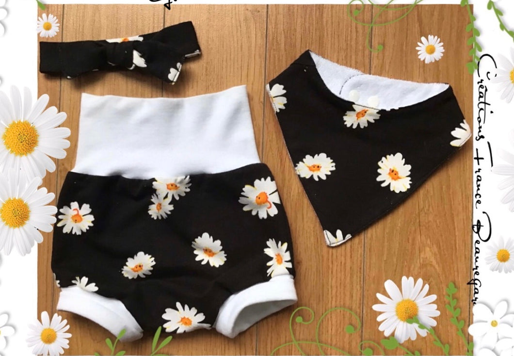 Bloomer,bandeau et bandana les marguerites gr:0à 6 mois