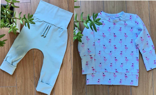 Hoodie and harem pants the pink flamingos gr: 0 to 12 months